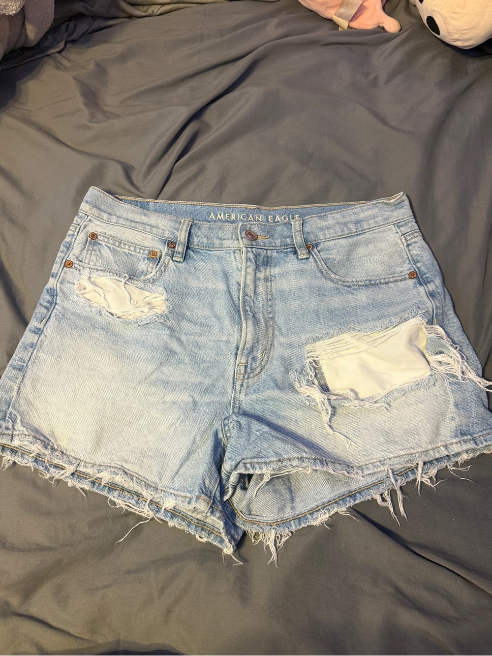 American Eagle Outfitters Light Wash Distressed Denim Shorts - Light Blue